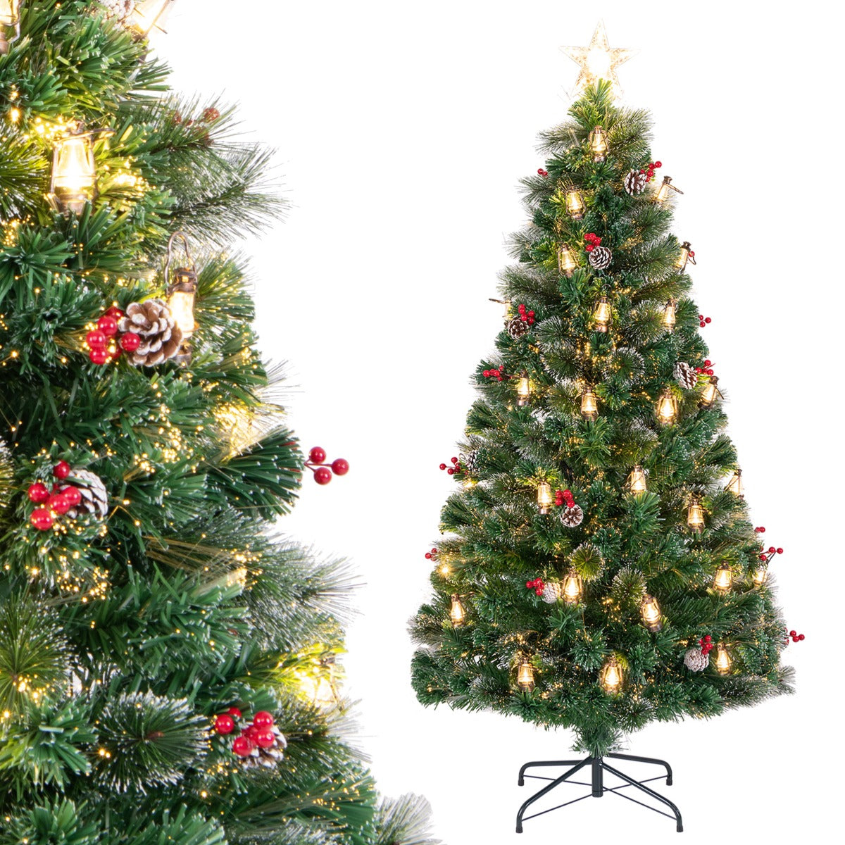 LIVSK Kunstkerstboom - Realistisch met 8 Verlichtingsstanden - Warmwitte LED - Inclusief Handschoenen en Reserve Lampjes - 180 cm