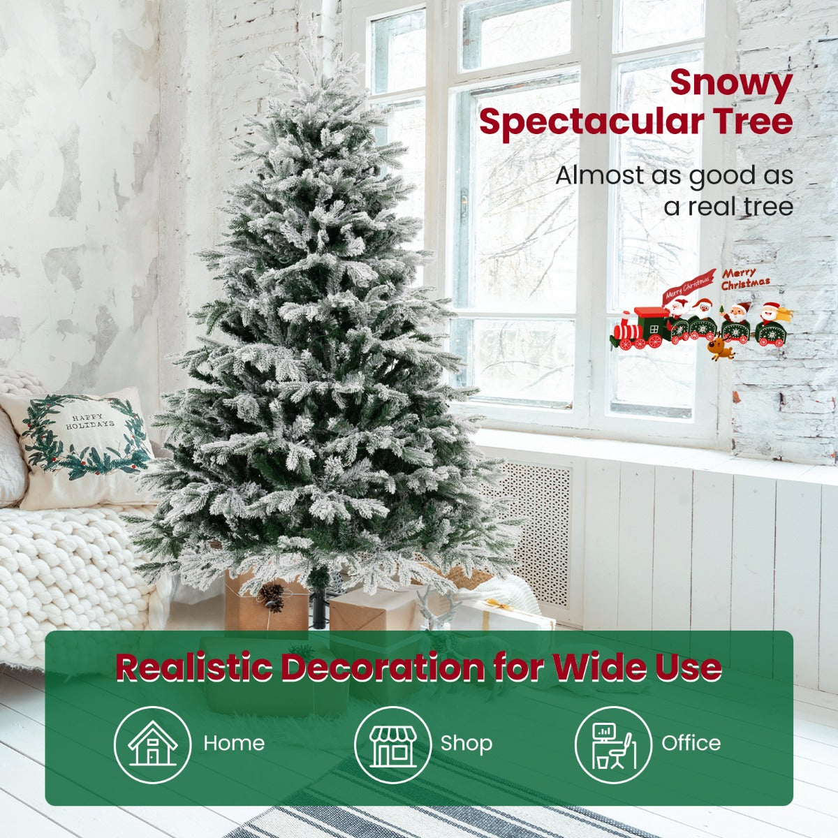 LIVSK Kunstkerstboom 180 cm - 1022 Besneeuwde Takken - 350 Warmwitte Ledlampen - Eenvoudige Opbouw - Groen & Wit