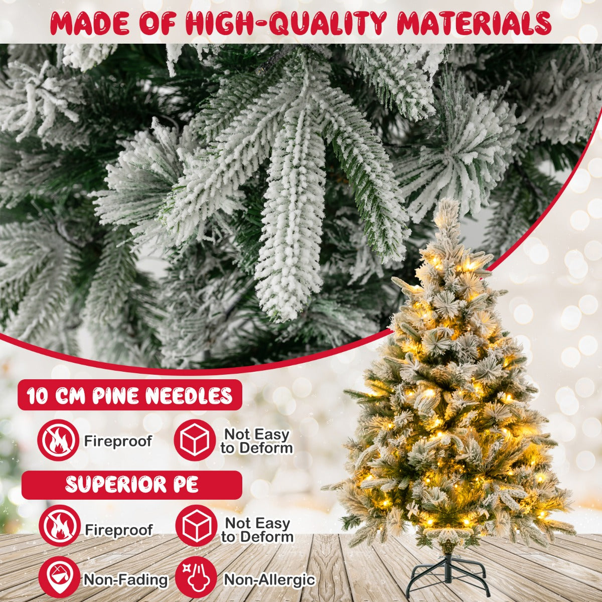 LIVSK Kunstkerstboom 136 cm - 384 takpunten - 150 Warmwitte LED-lampen - Brandwerend PE en PVC - Inklapbaar Frame - Wit en groen