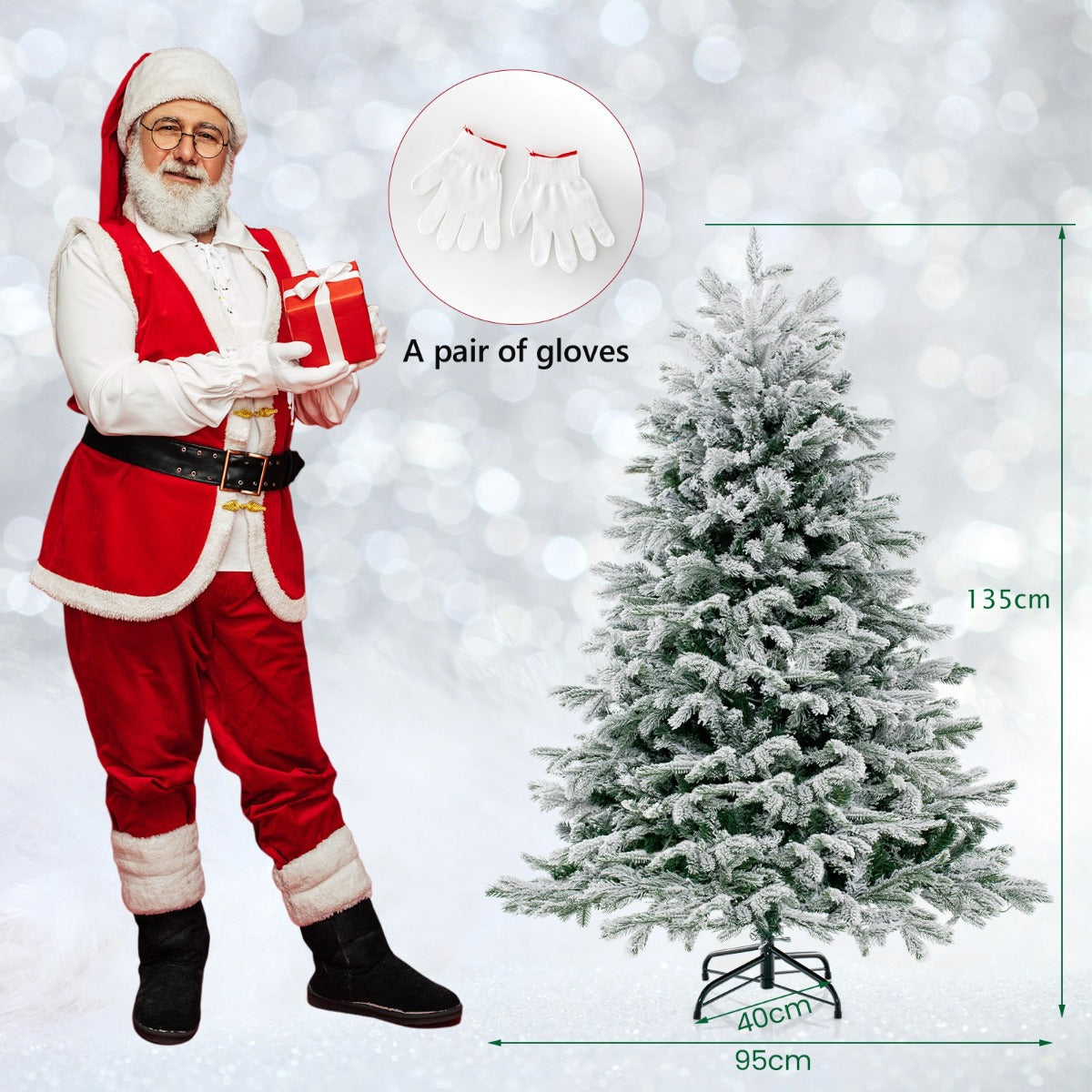 LIVSK Kunstkerstboom 135 cm - 688 Takken - 200 Warmwitte Ledlampen - Vuur- en Allergiebestendig - Eenvoudige Opbouw - Groen & Wit