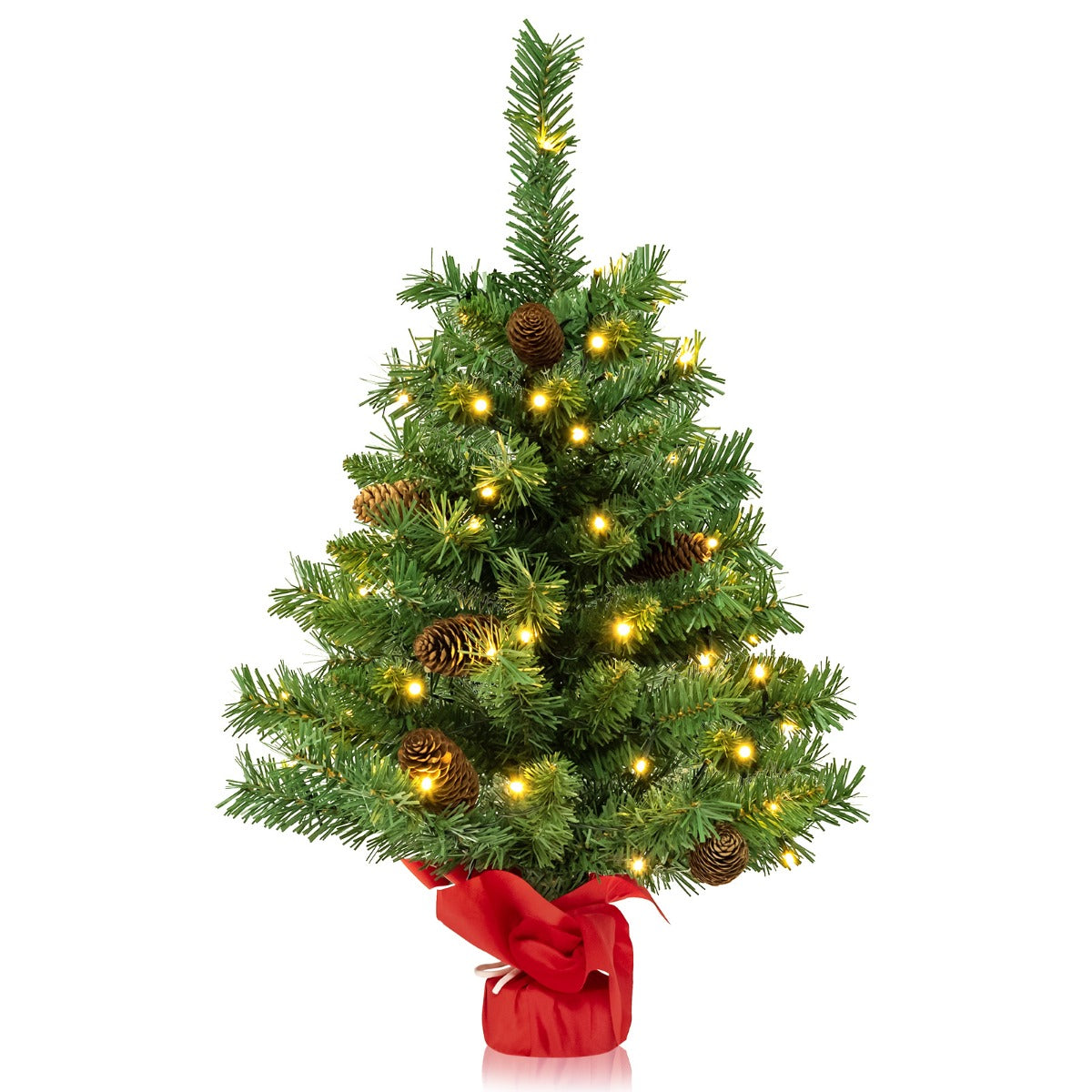 LIVSK Mini-Kerstboom met Verlichting - 50 LED-lampen - 75 Takken - Compact voor Thuis of Kantoor - 64 cm - Groen