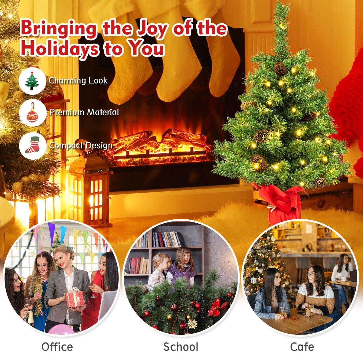 LIVSK Mini-Kerstboom met Verlichting - 50 LED-lampen - 75 Takken - Compact voor Thuis of Kantoor - 64 cm - Groen