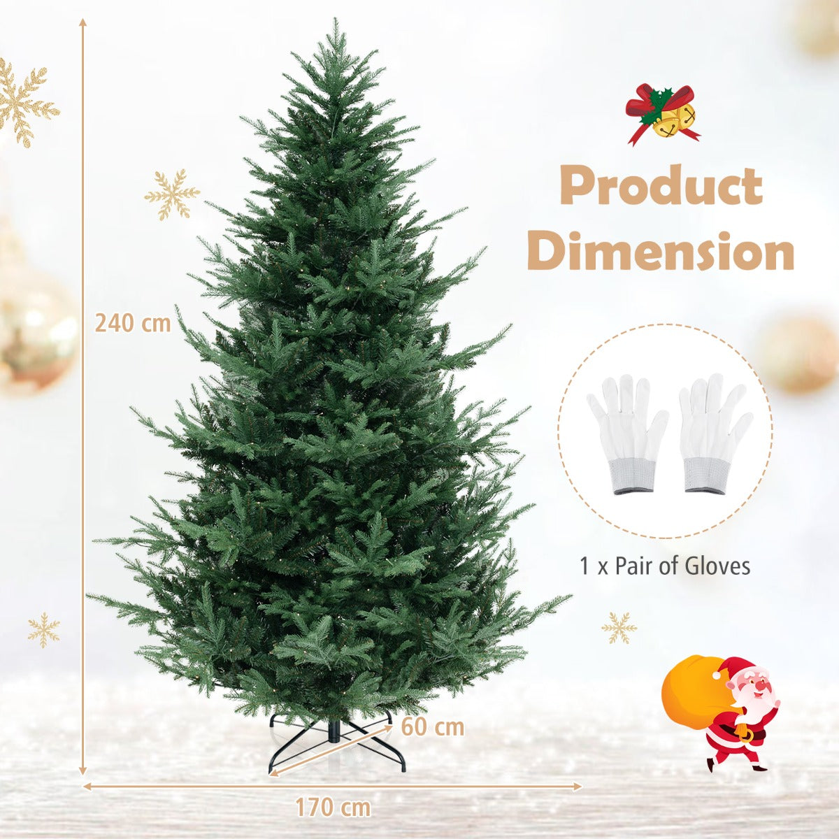 Livsk costway kunstkerstboom van 240 cm 1480 takken 450 warmwitte leds vooraf verlichte decoratieboom 2