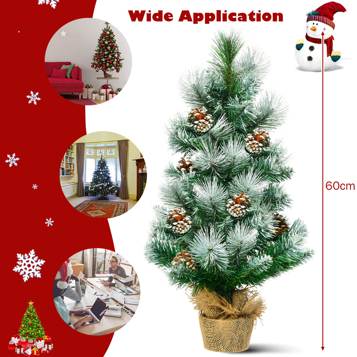 LIVSK Mini Kunstkerstboom 60 cm - Besneeuwde Naalden - Stabiele Cementbasis - Eenvoudig te Versieren - Groen
