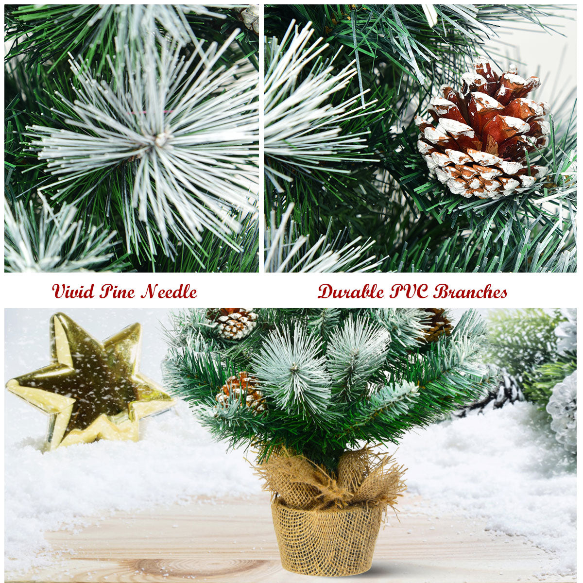 LIVSK Mini Kunstkerstboom 60 cm - Besneeuwde Naalden - Stabiele Cementbasis - Eenvoudig te Versieren - Groen