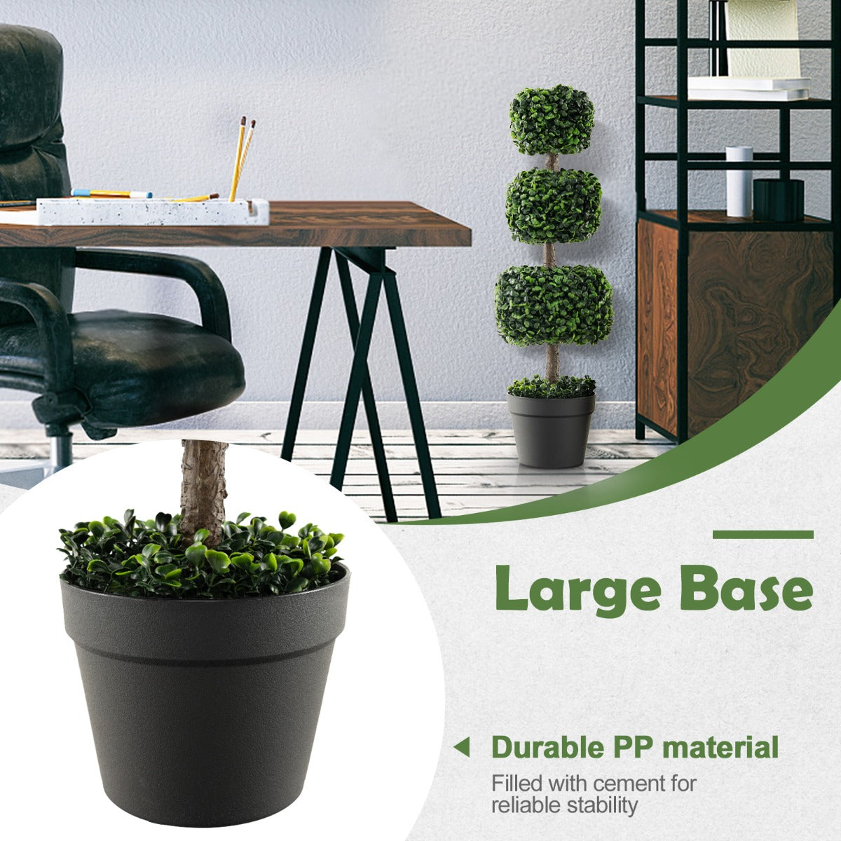 LIVSK kunstmatige buxus topiary - Levende uitstraling - Geurvrij en allergievriendelijk - Stabiele cement pot - 75 cm - Groen en