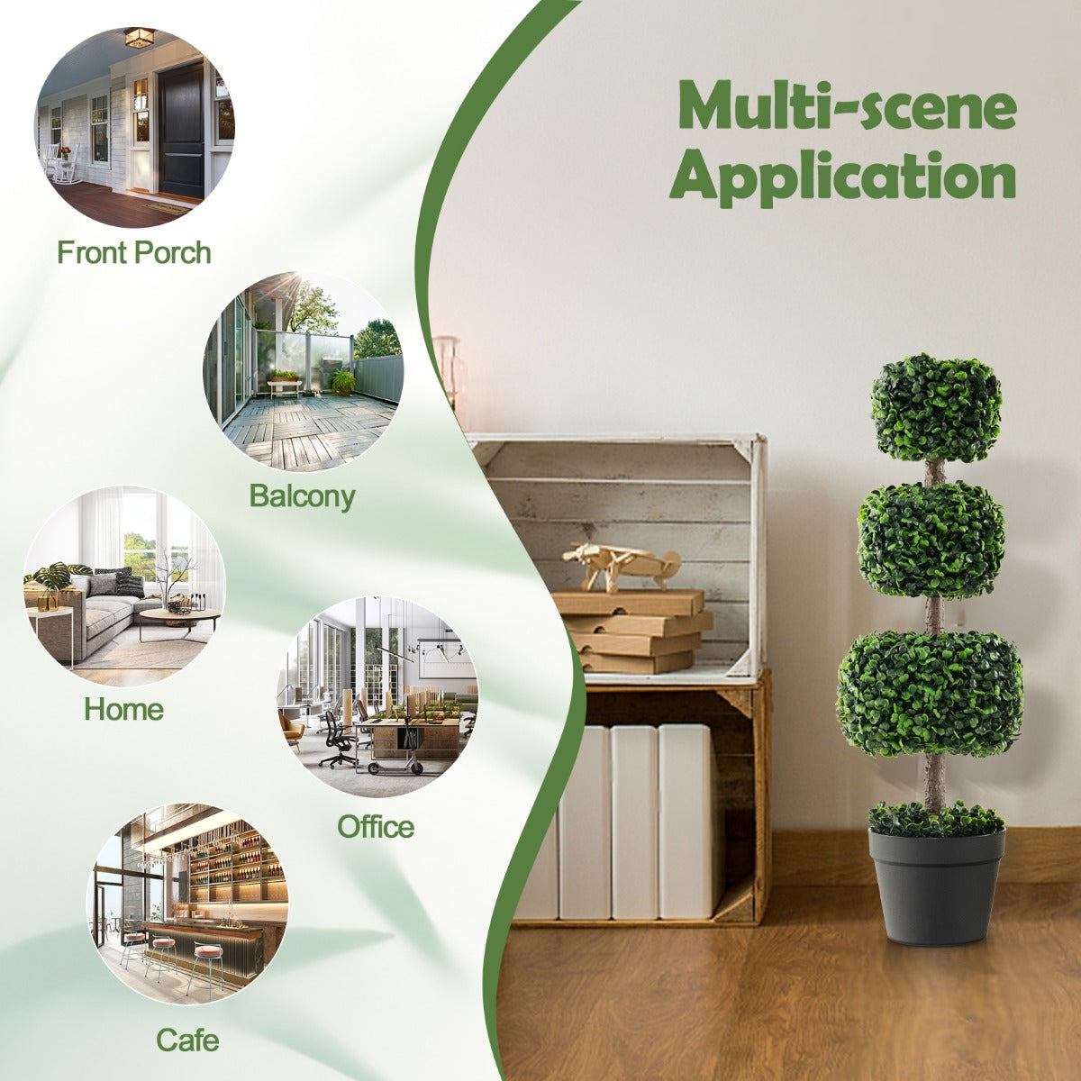 LIVSK kunstmatige buxus topiary - Levende uitstraling - Geurvrij en allergievriendelijk - Stabiele cement pot - 75 cm - Groen en