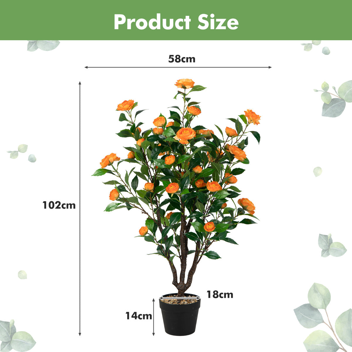 LIVSK Kunstmatige Cameliaboom - 37 Bloeiende Bloemen - Duurzaam PE - Stabiele PP Pot - Onderhoudsvriendelijk - 58 x 45 x 102 cm -