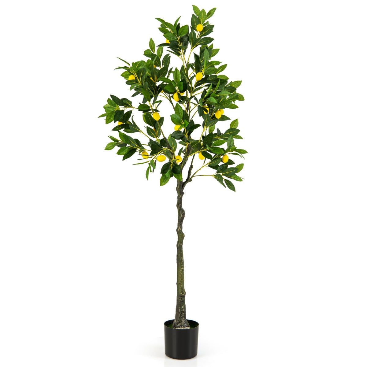 LIVSK Kunstmatige Citroenboom 160 cm - Realistische Citroenvruchten - Duurzaam PEVA - Geen Onderhoud - Cementpot - Groen + Geel +