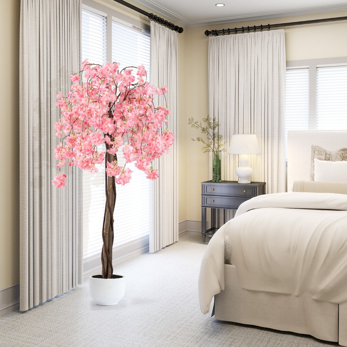 LIVSK Kunstmatige Kersenbloesemboom - Hoogte 163 cm - Realistische Houten Stammen - Onderhoudsvrij - Inclusief Pot - Roze