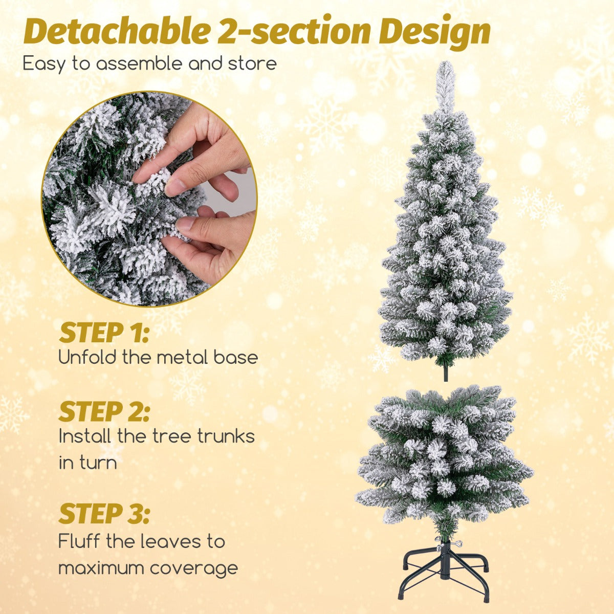 LIVSK Kunstkerstboom met Sneeuw - Potloodvormig 150 cm - 240 Takpunten - Brandvertragend PVC - Inklapbare Standaard - Groen