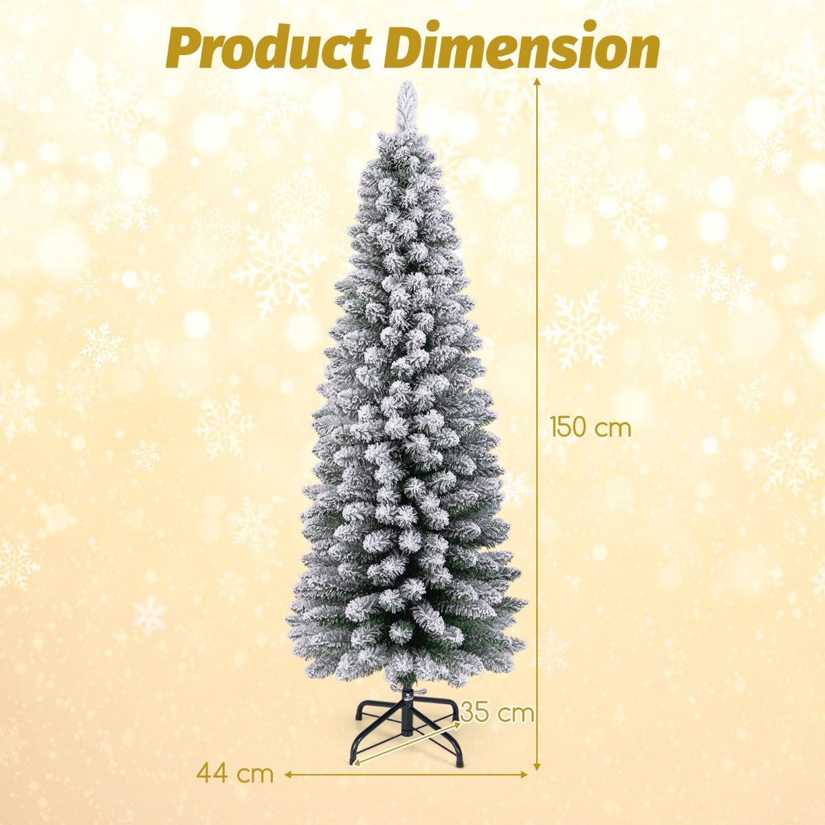 LIVSK Kunstkerstboom 150 cm - Met Sneeuw - 328 Dichte Takpunten - Brandvertragend PVC - Stabiele Metalen Stand - Groen