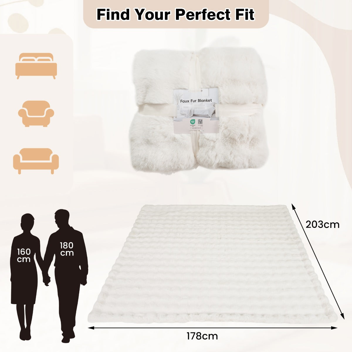 Livsk costway kunstmatige konijnenbontdeken dikke dubbelzijdige sprei imitatiekonijnenbont fleece l 2