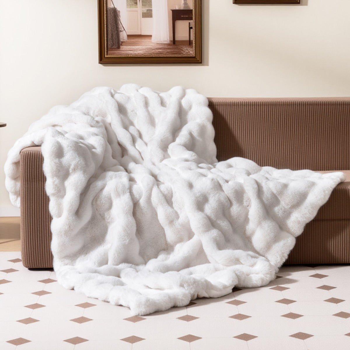 Livsk costway kunstmatige konijnenbontdeken dikke dubbelzijdige sprei imitatiekonijnenbont fleece l 5