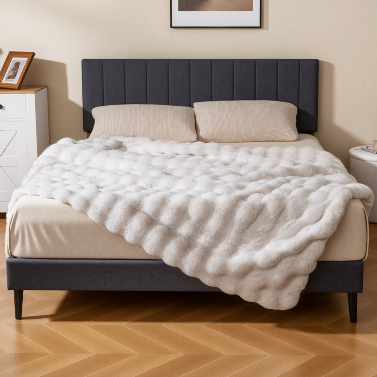 Livsk costway kunstmatige konijnenbontdeken dikke dubbelzijdige sprei imitatiekonijnenbont fleece l 6