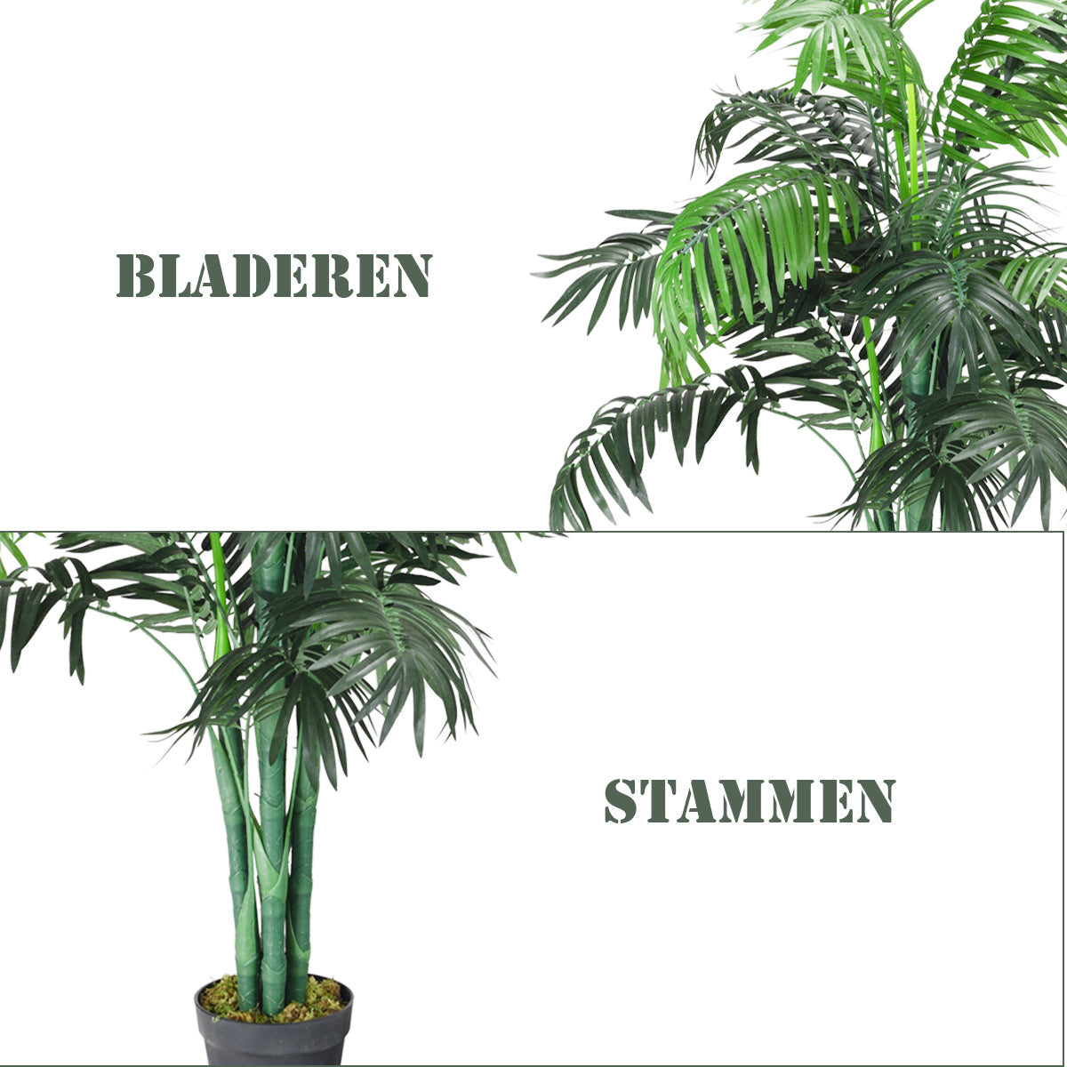 LIVSK Kunstmatige Palmboom - Handgemaakt met Realistische Bladeren - Verstelbare Takken - 110 cm - Zwarte Pot met Mos - Groen