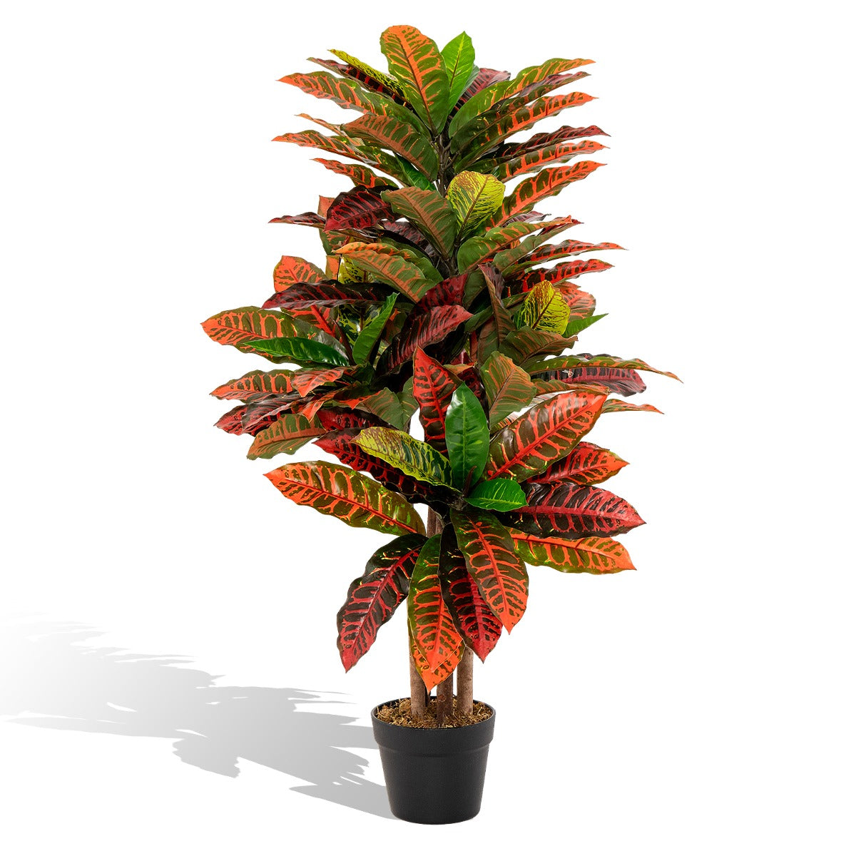 LIVSK Kunstmatige Krotonplant 100 cm - Levendige Bladeren - Natuurlijke Houten Stam - Stevige Pot - Groen