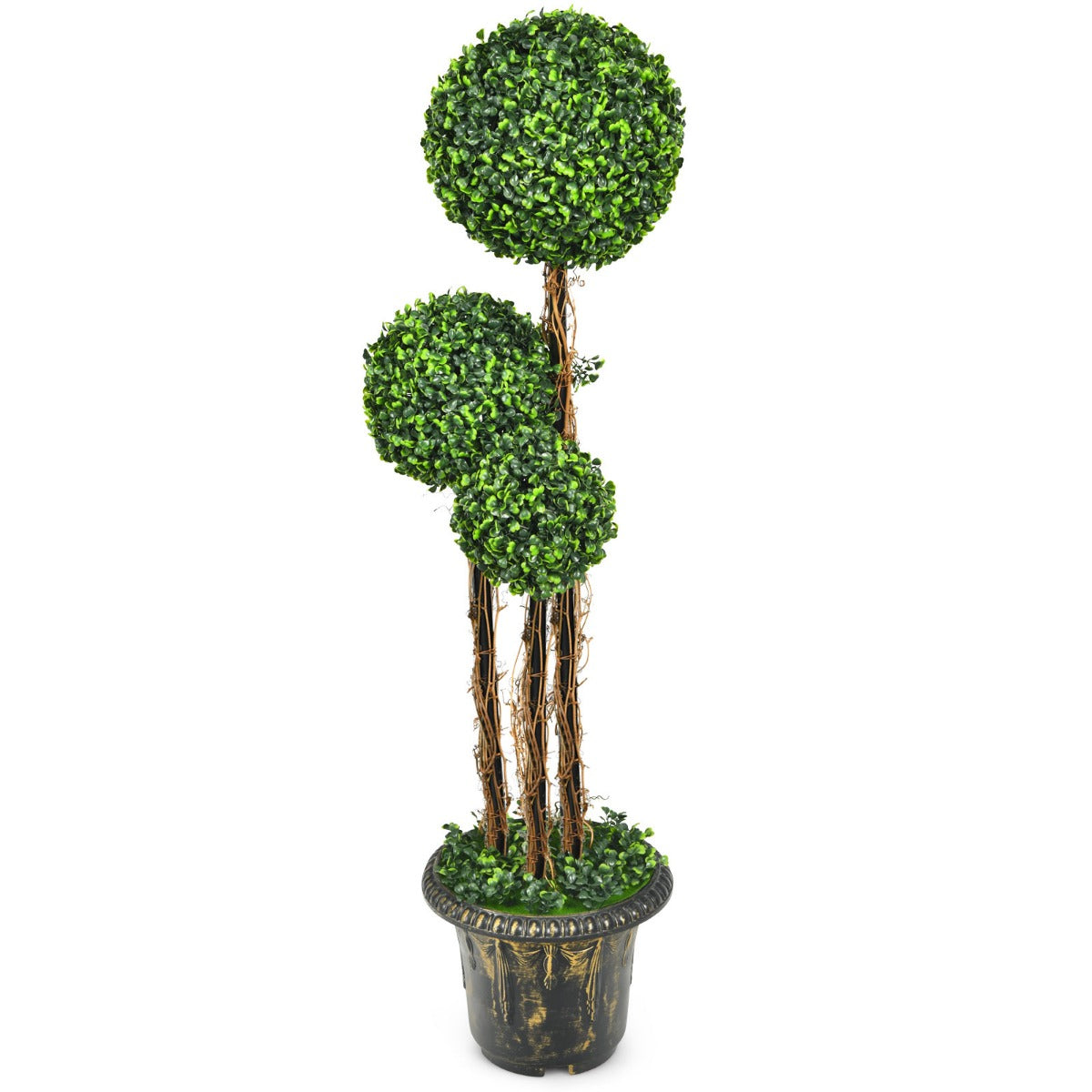 LIVSK Kunstboom met Drie Ballen 120 cm - Realistische PE-bladeren - Onderhoudsvriendelijk - Voor Binnen en Buiten - Groen