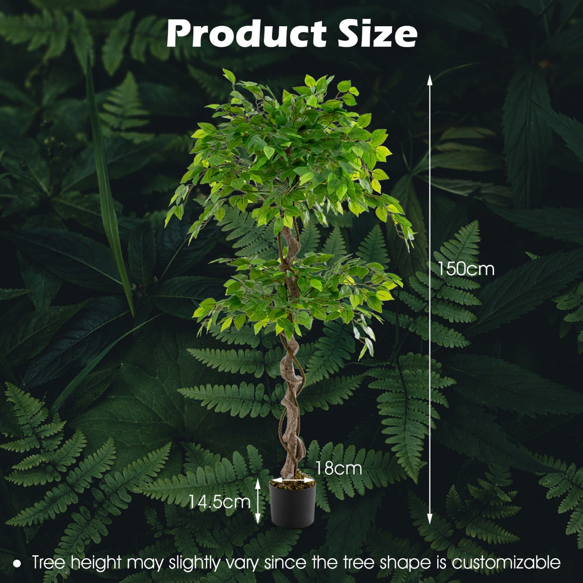LIVSK Kunstmatige Ficus Boom 150 cm - Realistisch Design met 882 Bladeren - Onderhoudsvrij - Perfect voor Elk Interieur - Groen