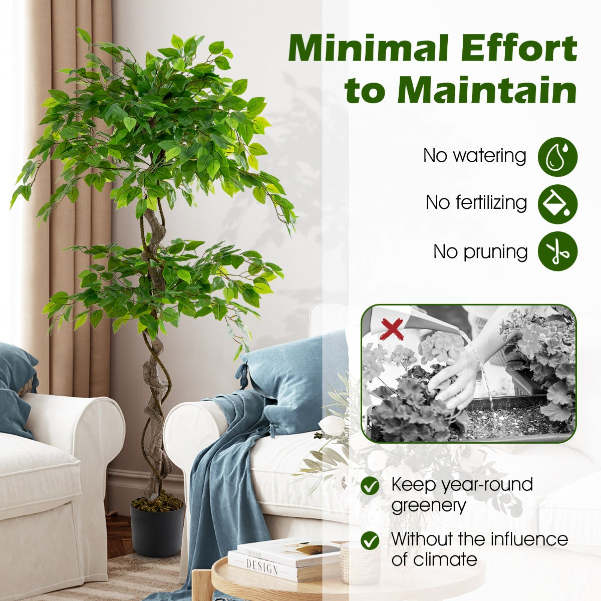 LIVSK Kunstmatige Ficus Boom 150 cm - Realistisch Design met 882 Bladeren - Onderhoudsvrij - Perfect voor Elk Interieur - Groen
