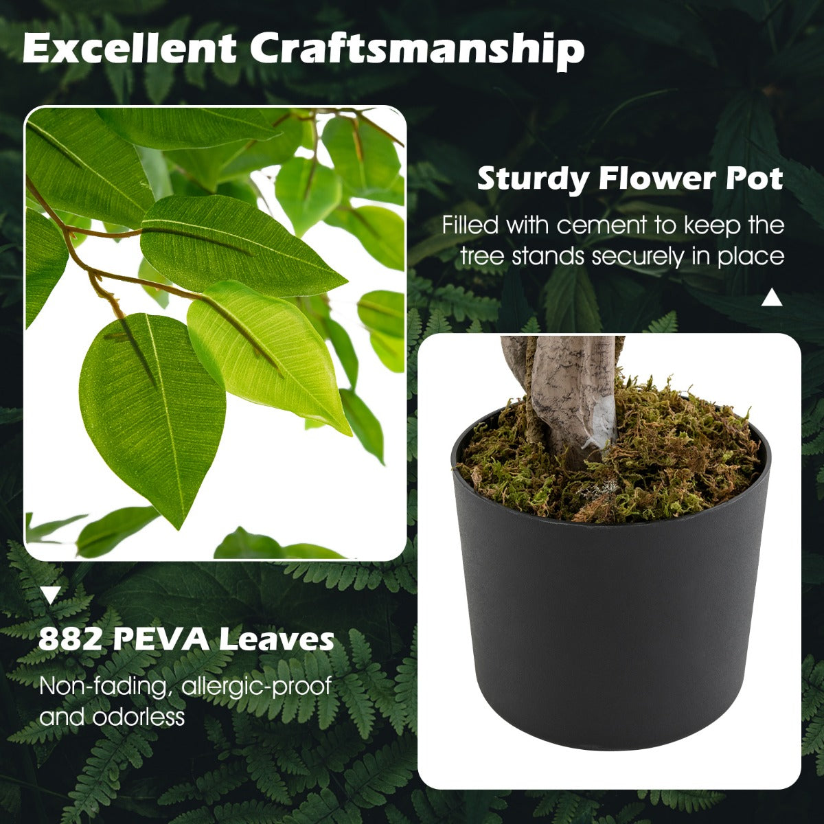 LIVSK Kunstmatige Ficus Boom 150 cm - Realistisch Design met 882 Bladeren - Onderhoudsvrij - Perfect voor Elk Interieur - Groen