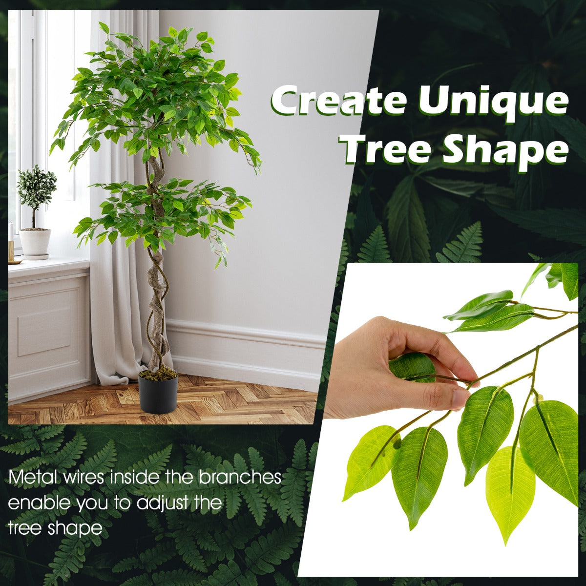 LIVSK Kunstmatige Ficus Boom 150 cm - Realistisch Design met 882 Bladeren - Onderhoudsvrij - Perfect voor Elk Interieur - Groen