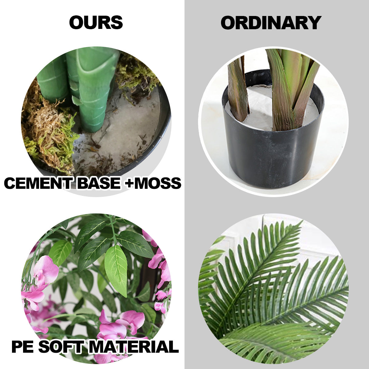 LIVSK Kunstplant Kunstpalm 180 cm - Flexibele Bladeren - Stabiele Gecementeerde Pot - Onderhoudsvrij - Roze