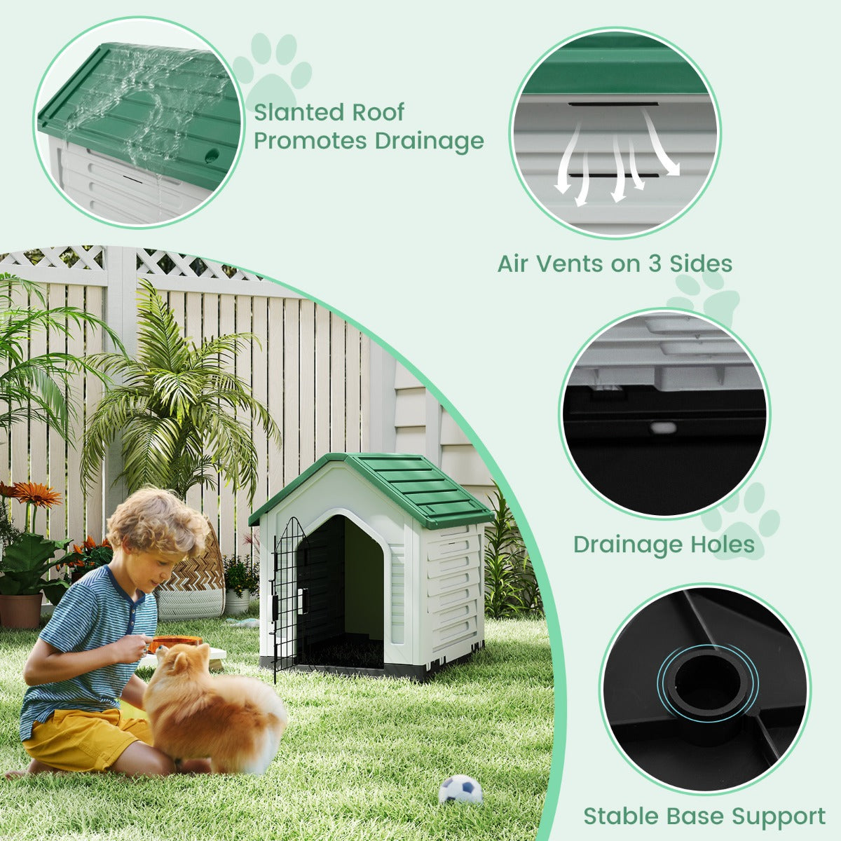 LIVSK Duurzaam Hondenhok - Afsluitbare Deur - Ventilatievensters - Verhoogde Basis - Eenvoudige Montage - Voor Binnen en Buiten