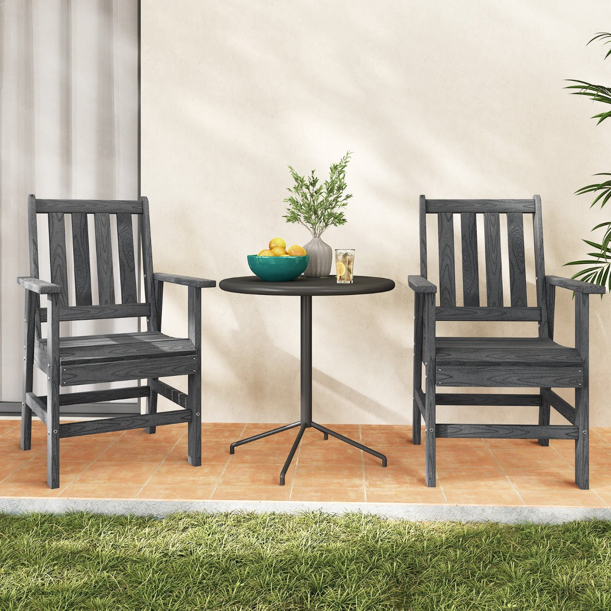 LIVSK Weerbestendige Tuinstoel - HDPE Materiaal - Hoge Rugleuning - Ergonomisch Ontwerp - Tot 150 kg - 61 x 61,5 x 95 cm - Grijs