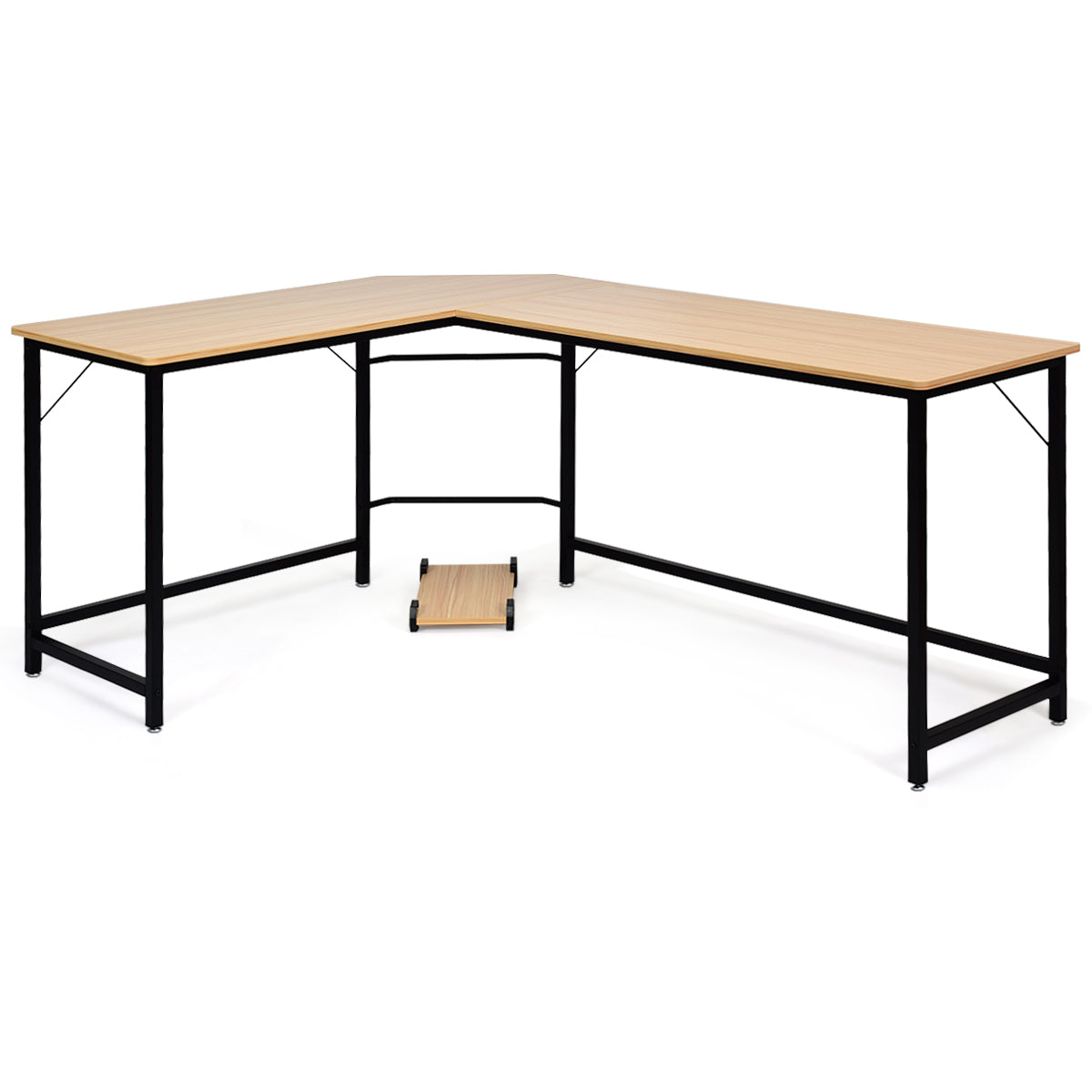 LIVSK L-vormig Hoekcomputerbureau - Ruimtebesparend - Stabiel Ijzeren Frame - Eenvoudig te Monteren - 168 x 125 x 74 cm - Naturel