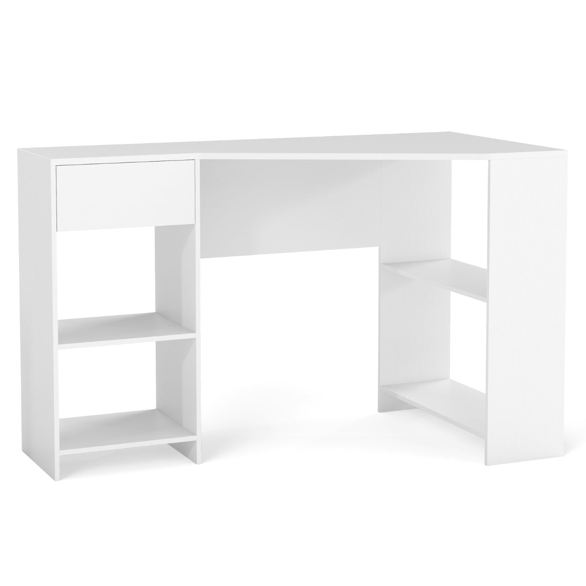 Livsk costway l vormig bureau hoekbureau met lade en planken moderne computertafel hoektafel voor thuiskantoor wit 1 1