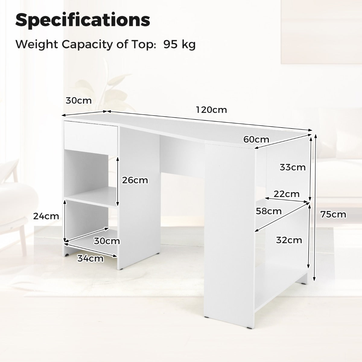 Livsk costway l vormig bureau hoekbureau met lade en planken moderne computertafel hoektafel voor thuiskantoor wit 2