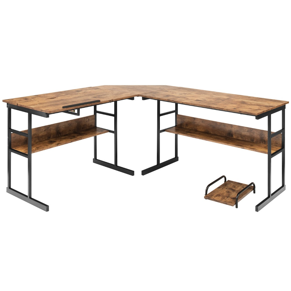 LIVSK L-vormig bureau met kantelbaar tafelblad - Deelbaar ontwerp - Open opbergruimte - Stabiel hout en metaal - 170 x 150 x 75