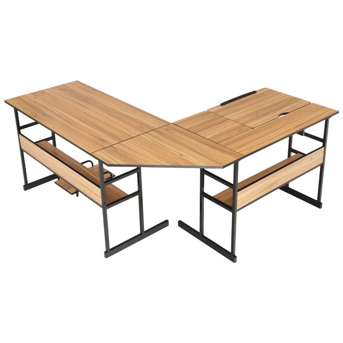 LIVSK L-vormig Bureau - Deelbaar en Kantelbaar - Boekenplanken en CPU-standaard - Duurzaam - 170 x 150 x 75 cm - Natuur