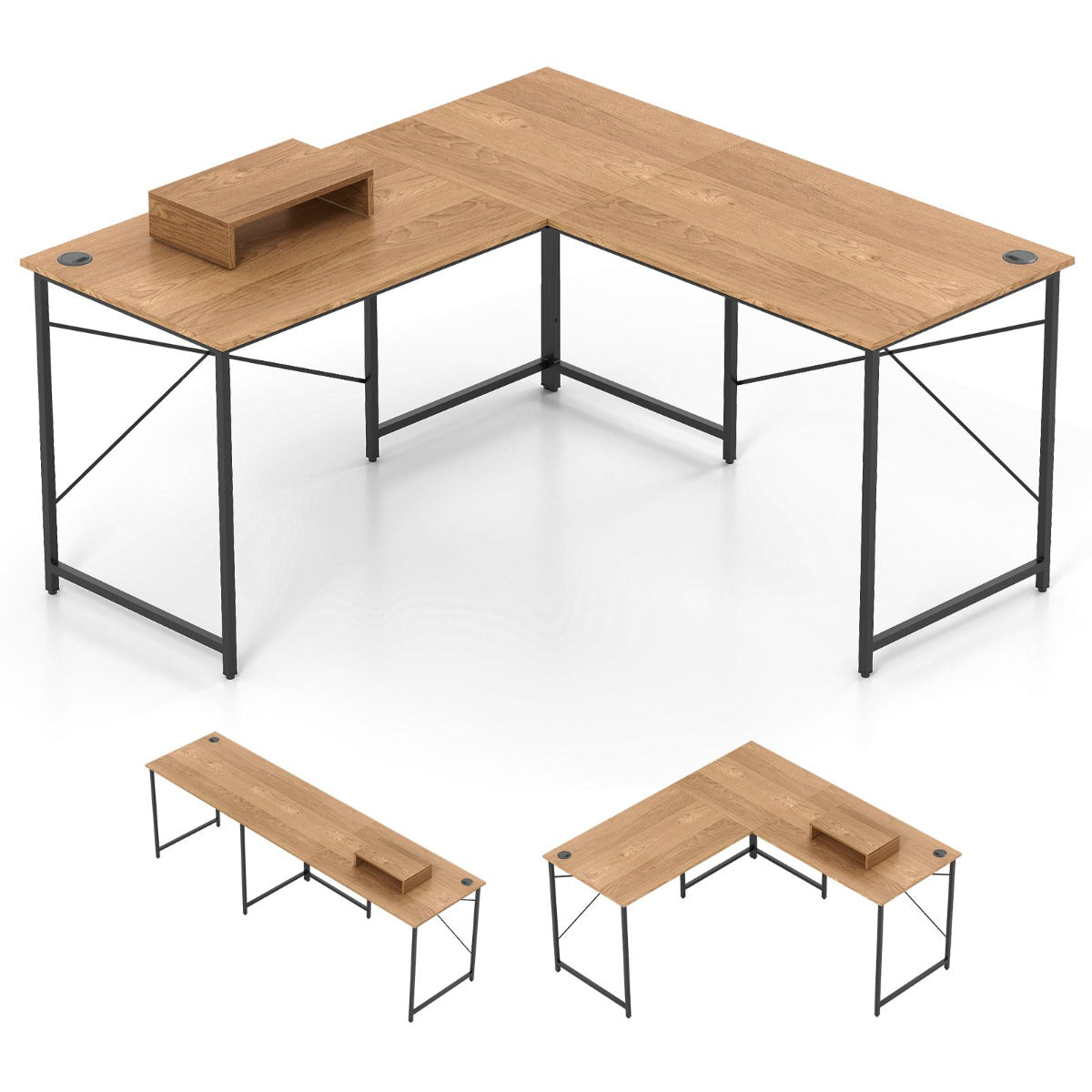 Livsk costway l vormigcomputerbureau 240 cm converteerbaar hoekbureau met verwijderbare monitorbevestiging 1