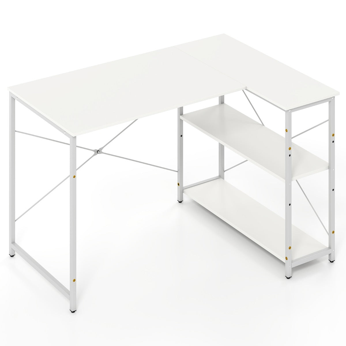 LIVSK L-vormig bureau - Verstelbare planken - Omkeerbaar ontwerp - Robuust metalen frame - Tot 130 kg - Wit