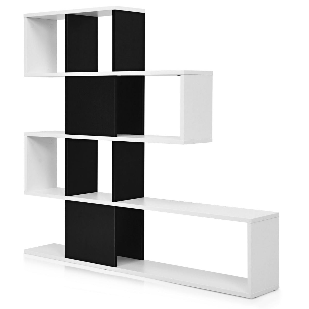 LIVSK Decoratieve Ladder Boekenkast - 5 Grote Planken - Stevig Houten Frame - Anti-kantelmechanisme - Zwart & Wit