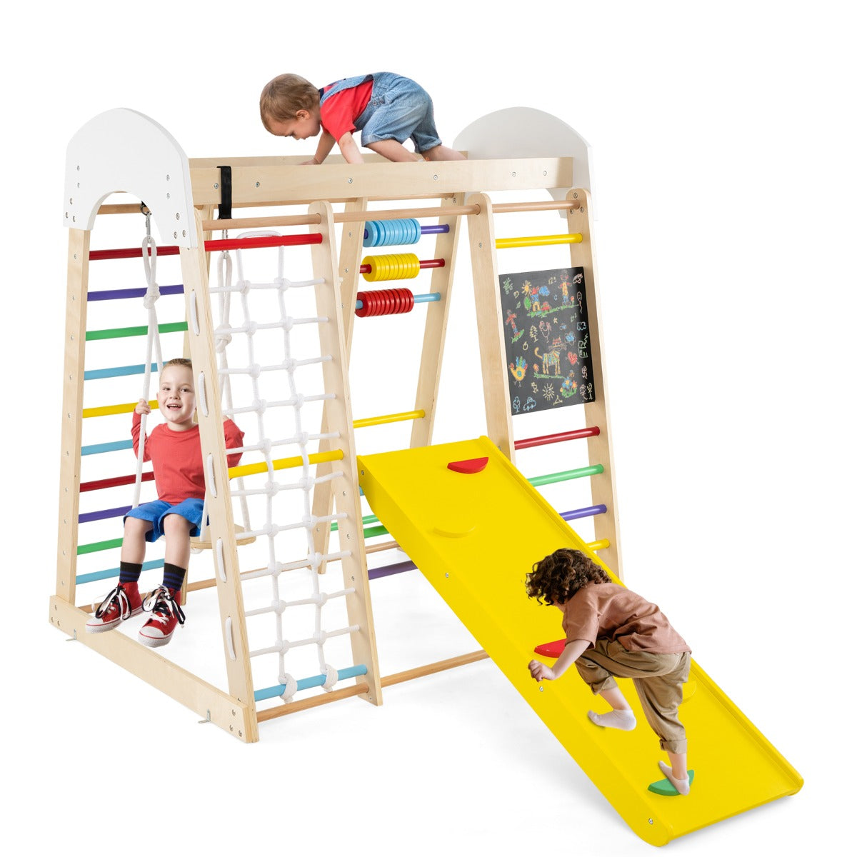 LIVSK 8-in-1 Klimcentrum voor Kleuters - Glijbaan, Klimrots, Evenwichtsbalken - Tot 50 kg - Veilig en Duurzaam - Natuurlijk