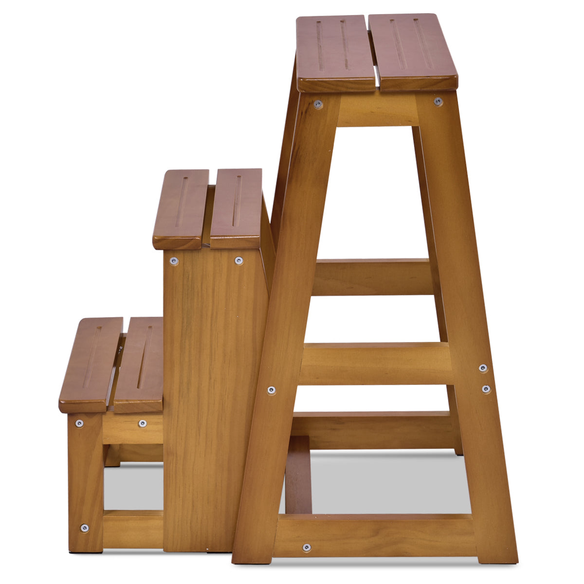 LIVSK Opvouwbare Opstapkruk - Massief Geolied Grenenhout - 3 Brede Treden - Ruimtebesparend - Comfortabel - 57 x 38 x 66 cm -