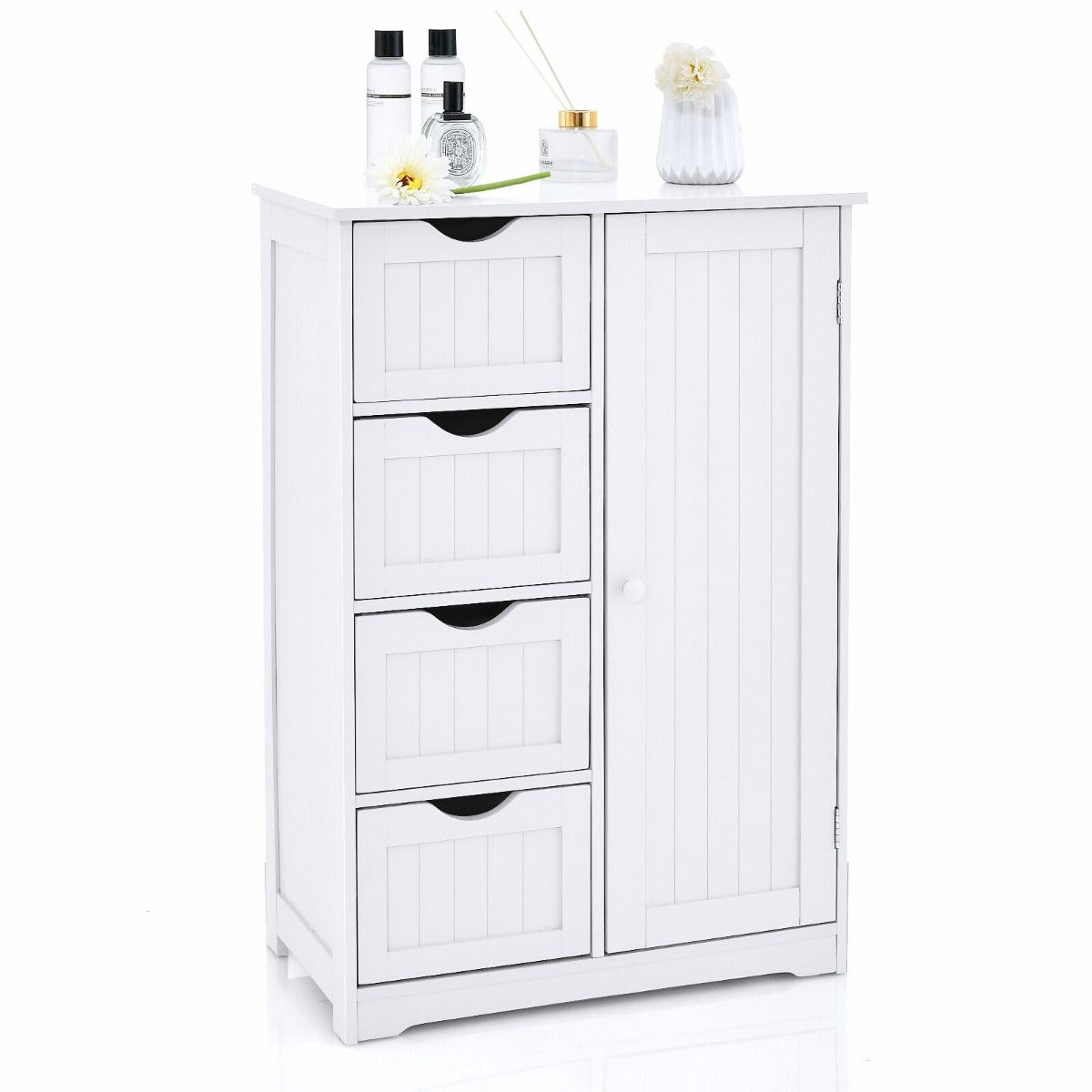 LIVSK Verstelbare Badkamerkast - Vrijstaand met 4 Lades en Ruim Blad - Duurzaam MDF - Tot 65 kg - Wit