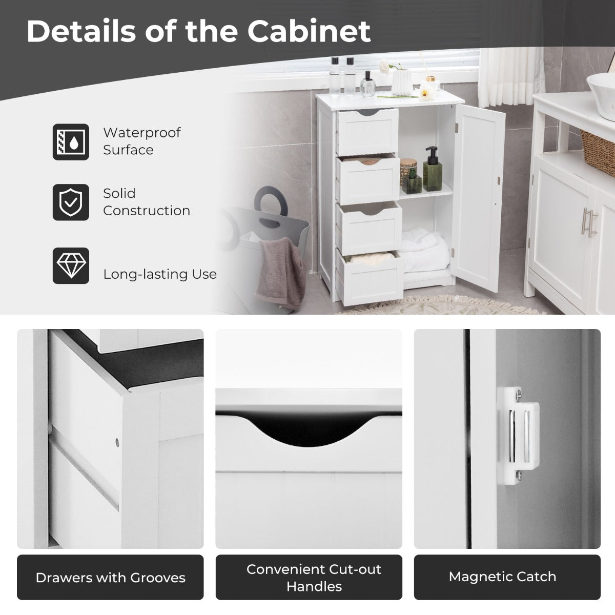 LIVSK Verstelbare Badkamerkast - Vrijstaand met 4 Lades en Ruim Blad - Duurzaam MDF - Tot 65 kg - Wit