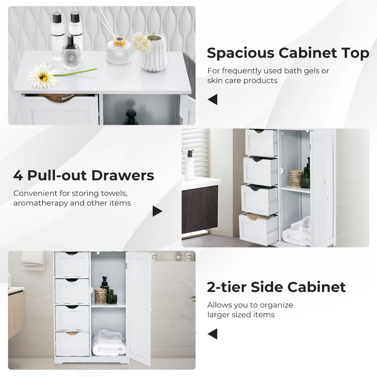 LIVSK Verstelbare Badkamerkast - Vrijstaand met 4 Lades en Ruim Blad - Duurzaam MDF - Tot 65 kg - Wit