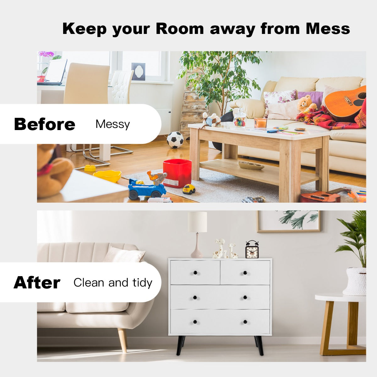 LIVSK Ladekast met 4 Lades - Tijdloos Design - Stabiliteit met Anti-Kantelvoorzieningen - Ruimte voor Kleding en Meer - Wit