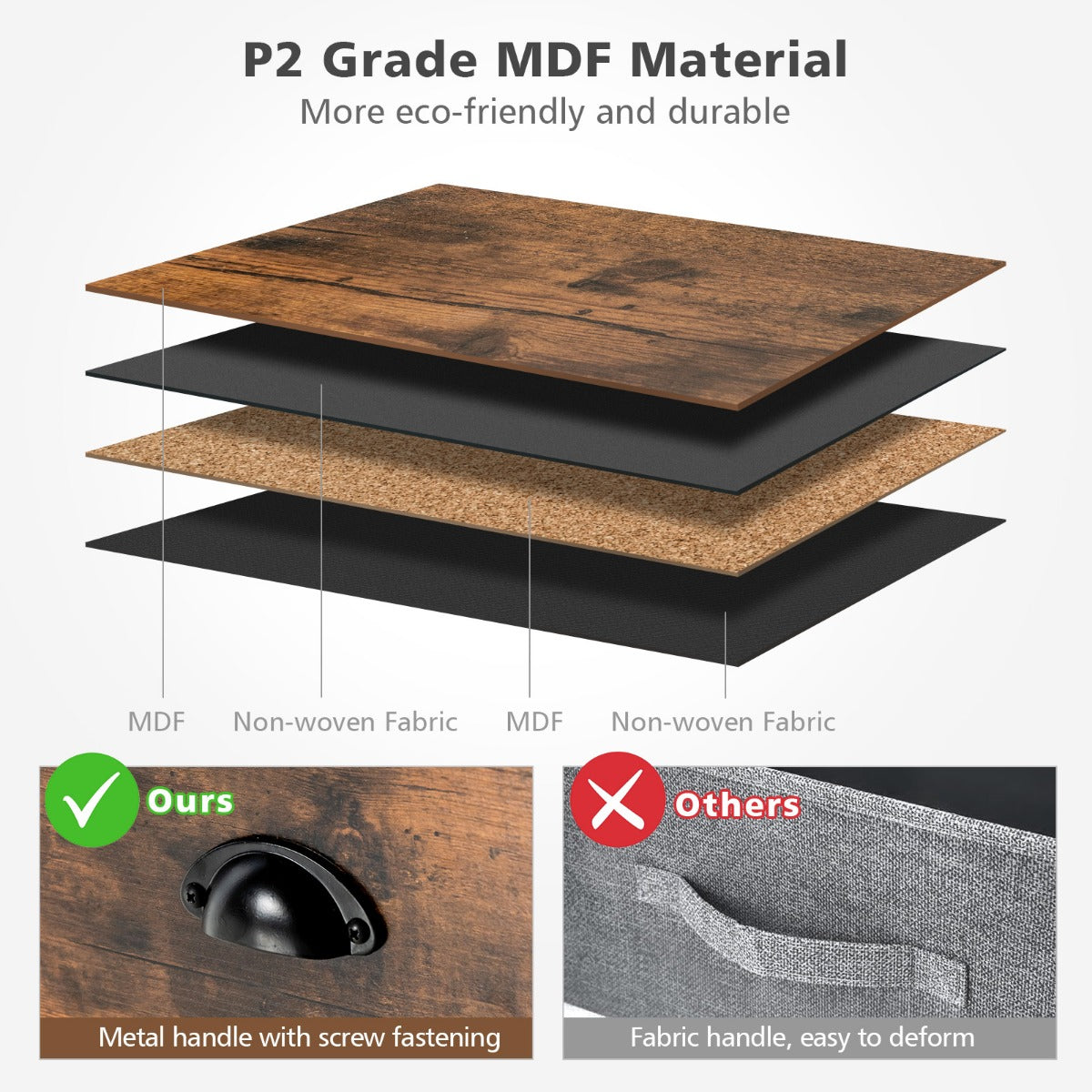 LIVSK Rustieke Opvouwbare Ladekast - 5 Lades met Metalen Handgrepen - Ruim Tafelblad 100 x 30 cm - Duurzaam Stalen Frame - Bruin