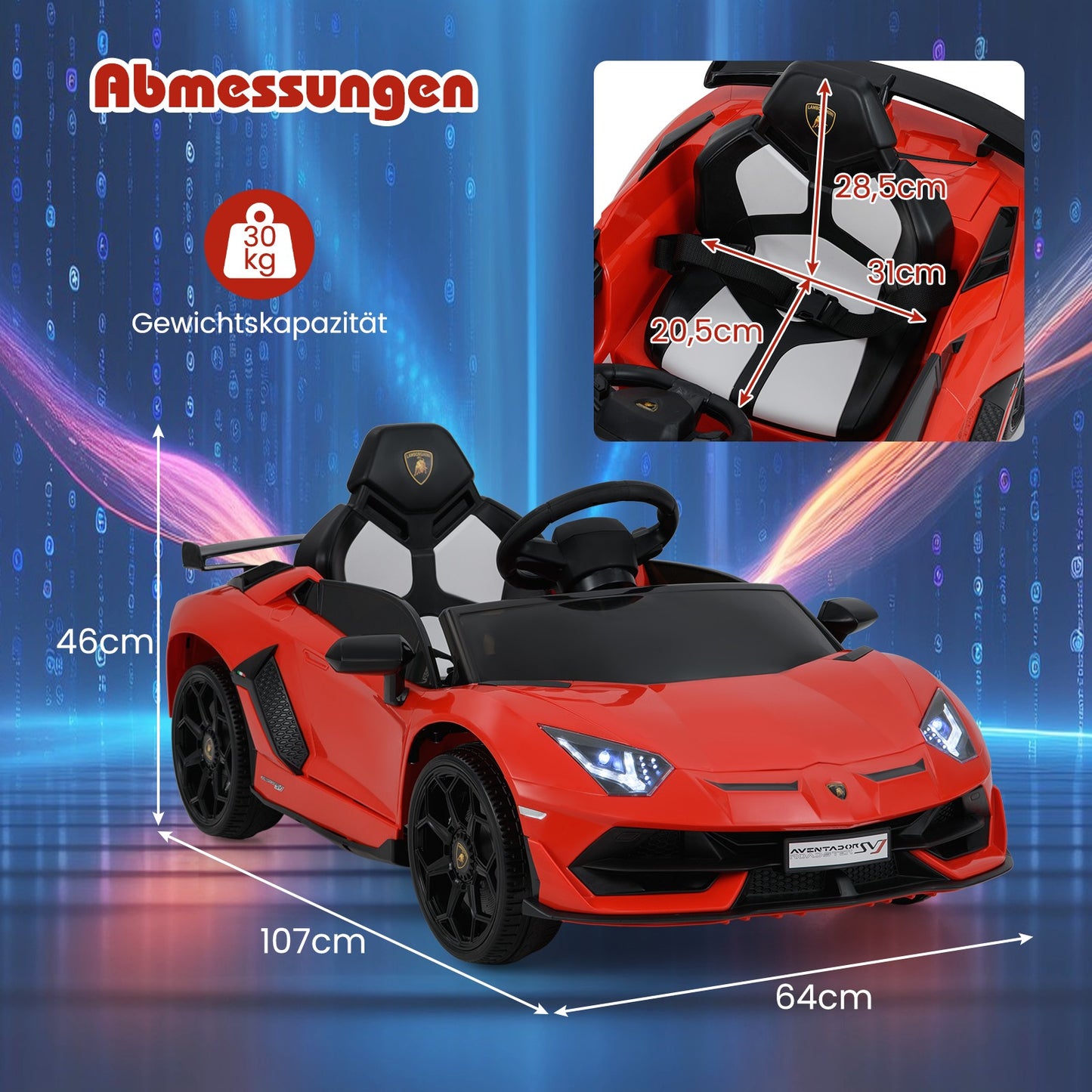 LIVSK Elektrische Lamborghini Kinderauto - Afstandsbediening - Hydraulische Deuren - LED Koplampen - Multimediaspeler - Rood