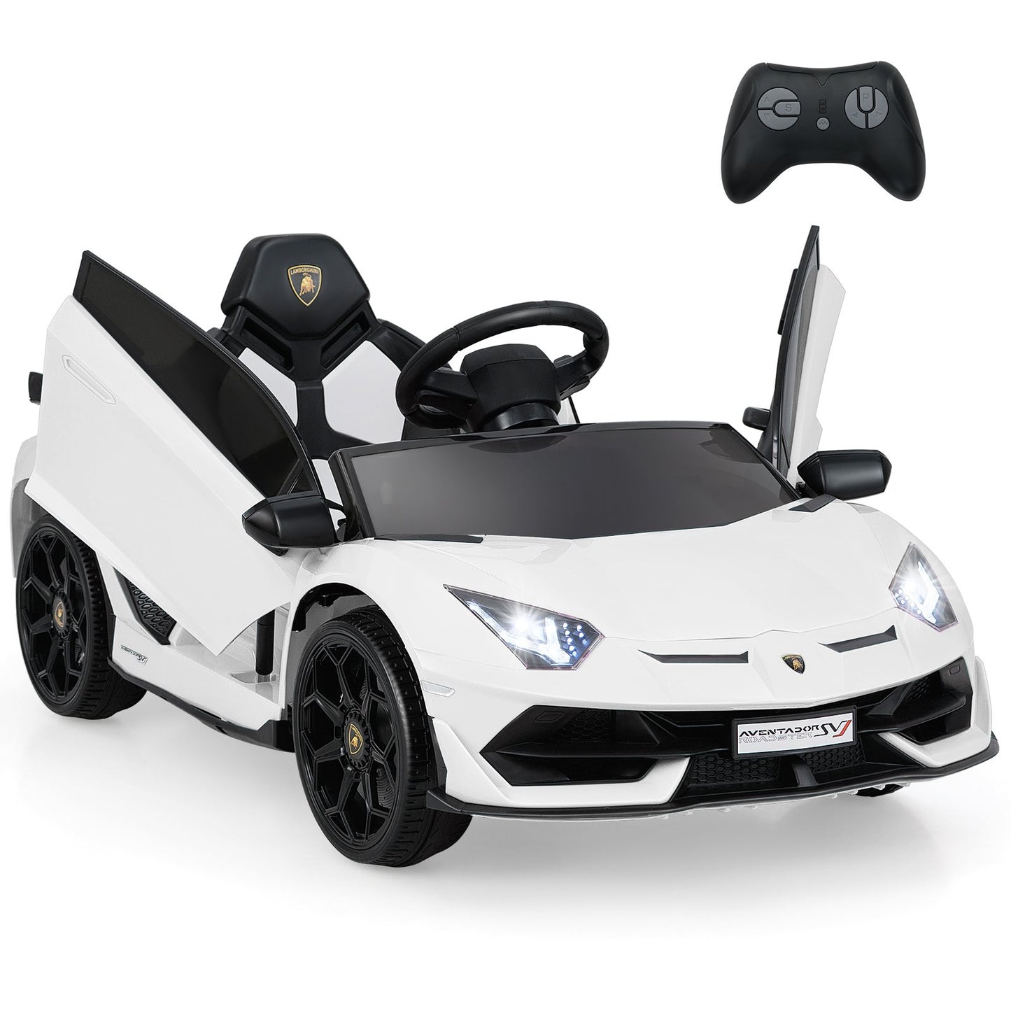 LIVSK Lamborghini Kinderauto met Afstandsbediening - Hydraulische Deuren - LED-koplampen - Multimediaspeler - Tot 30 kg - Wit
