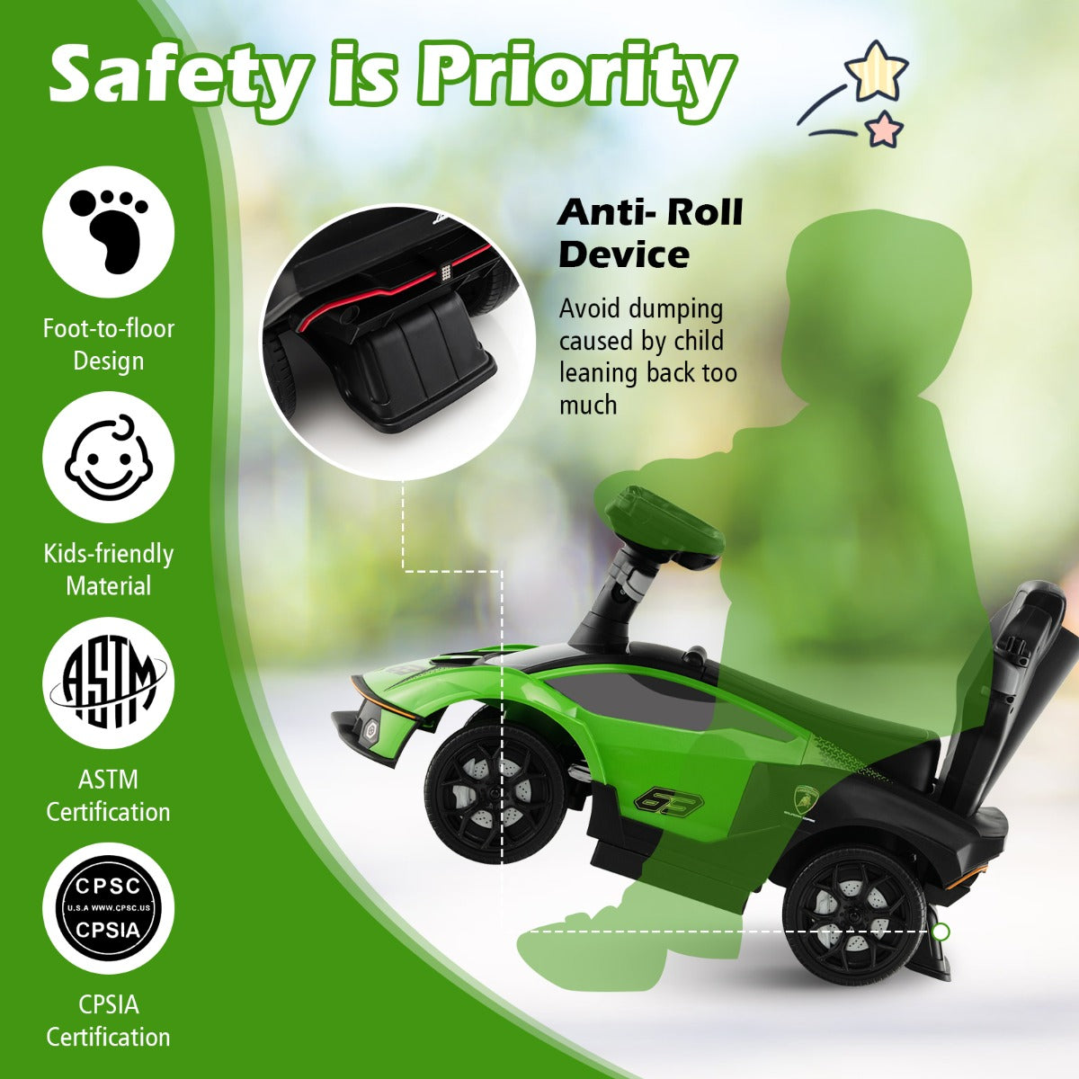 LIVSK 3-in-1 Duwauto voor Kinderen - Loopwagen, Auto, Buggy - Duurzaam PP en Metaal - Tot 25 kg - Groen