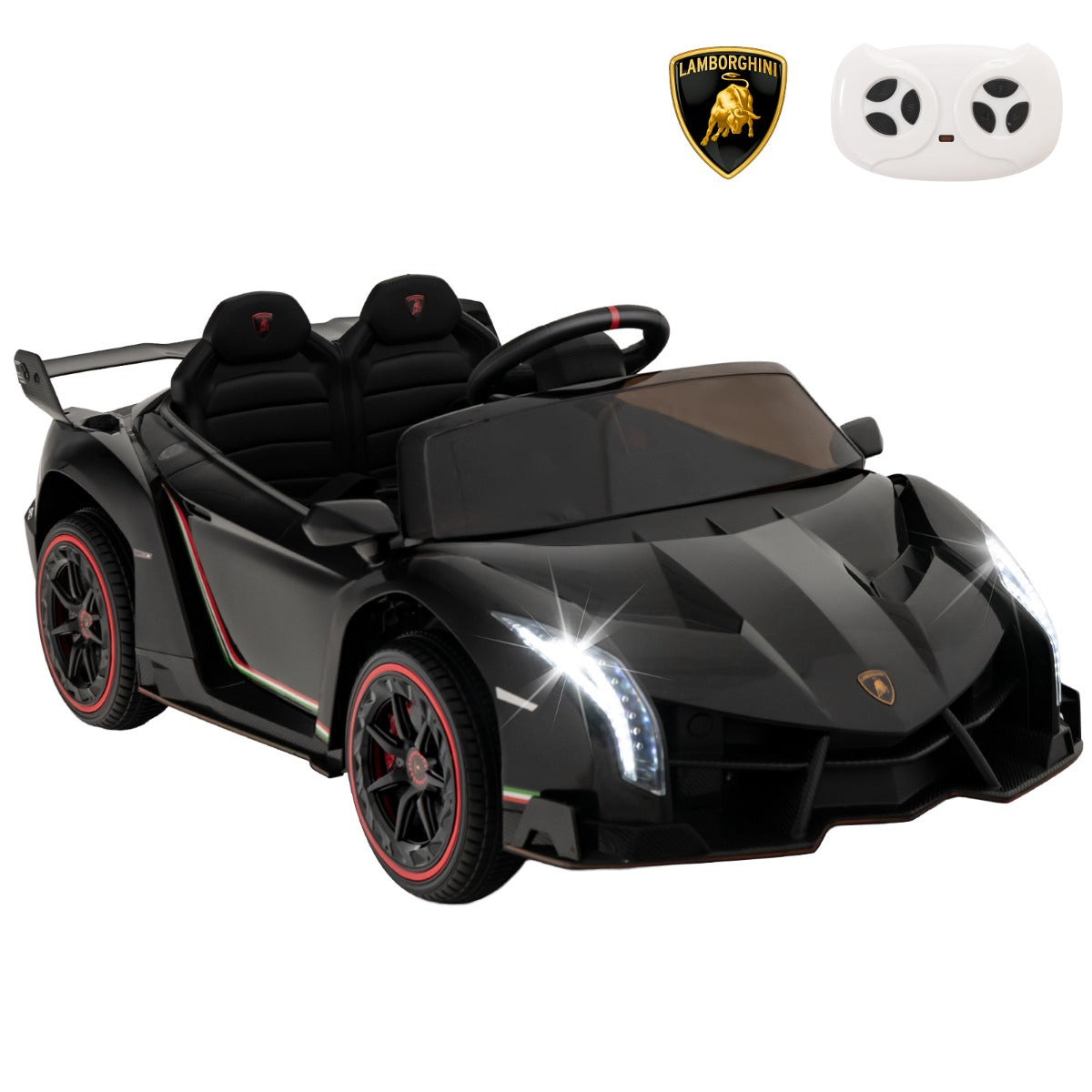LIVSK Elektrische Lamborghini Kinderauto - 12V met Afstandsbediening - Dubbele Hydraulische Deuren - 4 Motoren - Zwart