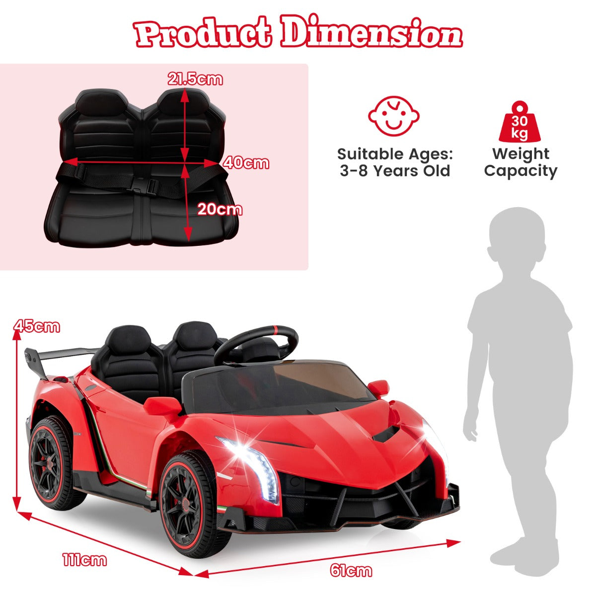 LIVSK Elektrische Kinderauto - Gelicentieerd door Lamborghini - Afstandsbediening - 4 Motoren - Veiligheidsgordel - Rood