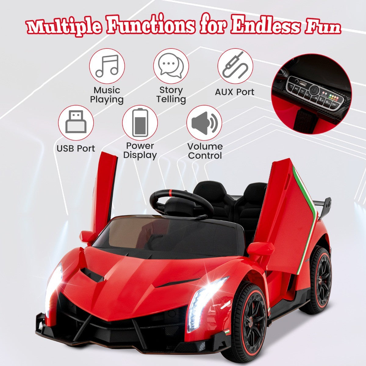 LIVSK Elektrische Kinderauto - Gelicentieerd door Lamborghini - Afstandsbediening - 4 Motoren - Veiligheidsgordel - Rood